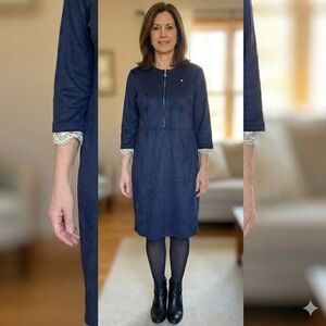 SPORTALM Faux Suede Midi Dress 1/2 Zip Front Long Sleeve w/ Lace Trim Sz 12